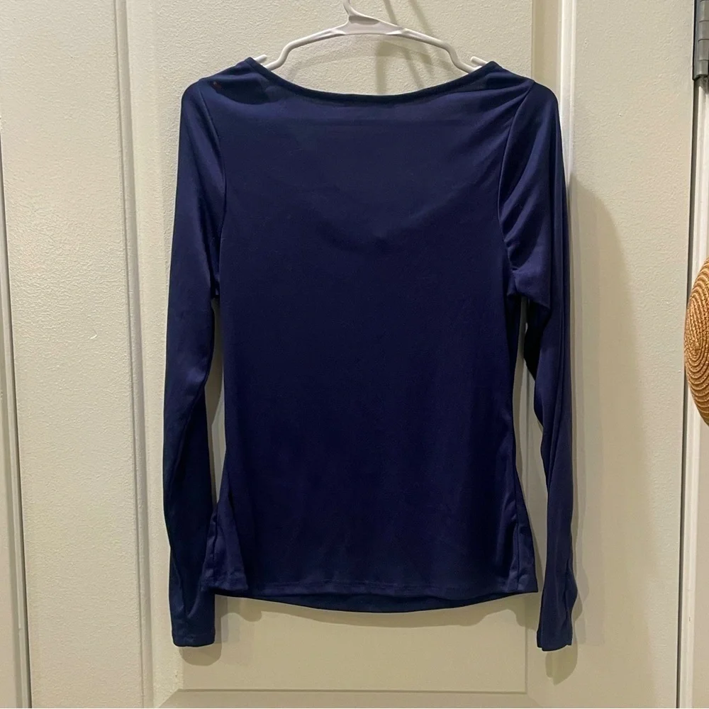 NEW…Kaileigh Elegant Navy Blue Long Sleeve Top - Picture 3 of 3